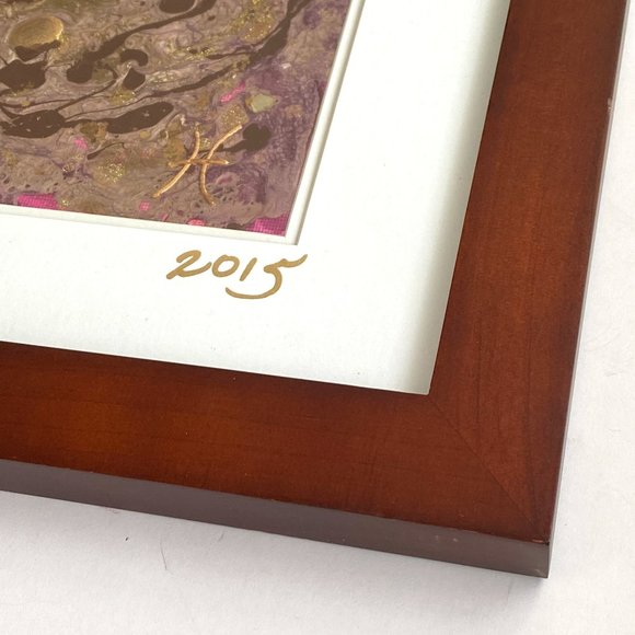 Floral Bed - Original Art Mixed Media Painting Wood Framed 14"x14" - Picture 8 of 9